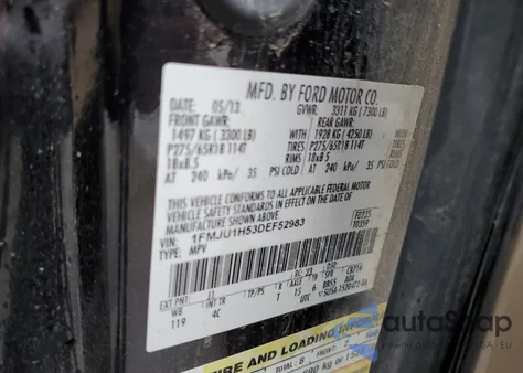 2013 Ford Expedition Xlt из США, поврежденный, VIN 1FMJU1H53DEF52983